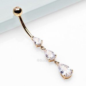 14 Karat Gold Sparkle Cascade Teardrop Belly Button Ring